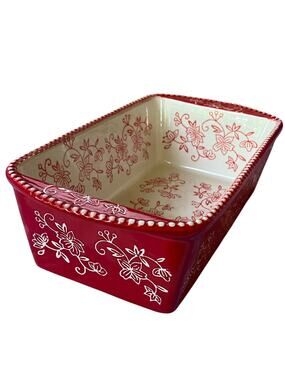 Temp-tations by Tara Baking Dish 1.75 QT Red Floral Lace Ceramic Stoneware